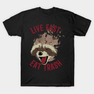 Live Fast Eat Trash Angry Raccoon Face Textured T-Shirt